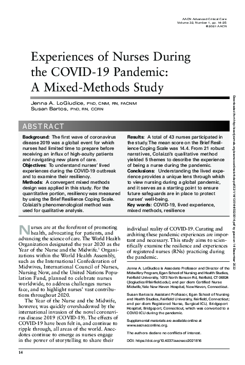 (PDF) Experiences of Nurses During the COVID-19 Pandemic: A Mixed ...