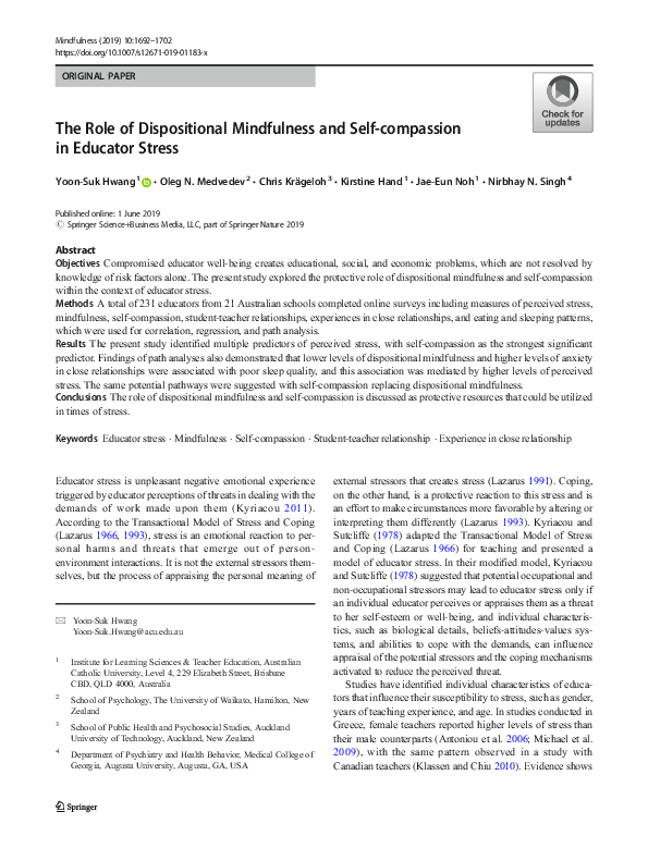 (PDF) The Role of Dispositional Mindfulness and Self-compassion in ...