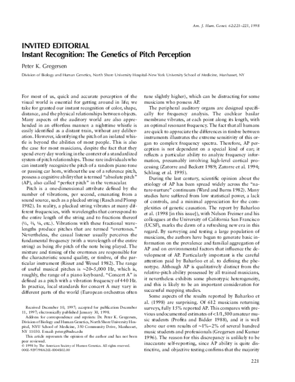 (PDF) Instant Recognition: The Genetics of Pitch Perception