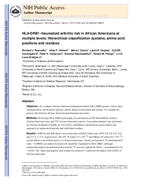 (PDF) HLA-DRB1-associated rheumatoid arthritis risk at multiple levels ...