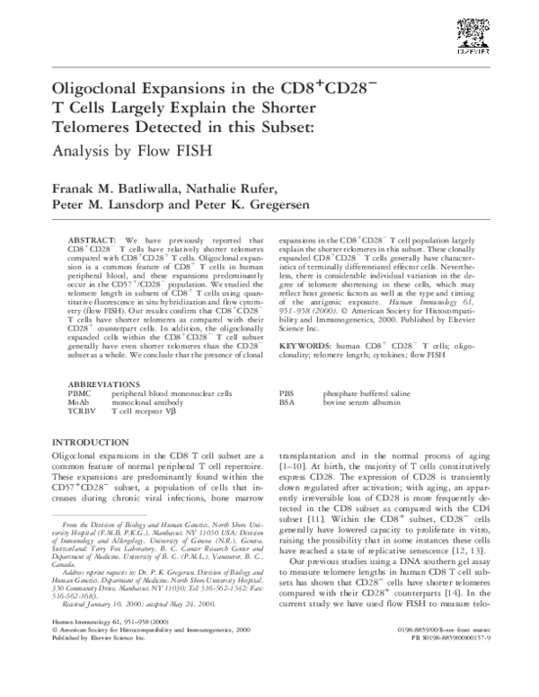 (PDF) Oligoclonal expansions in the CD8+CD28− T cells largely explain ...