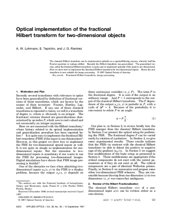 (PDF) Optical implementation of the fractional Hilbert transform for ...