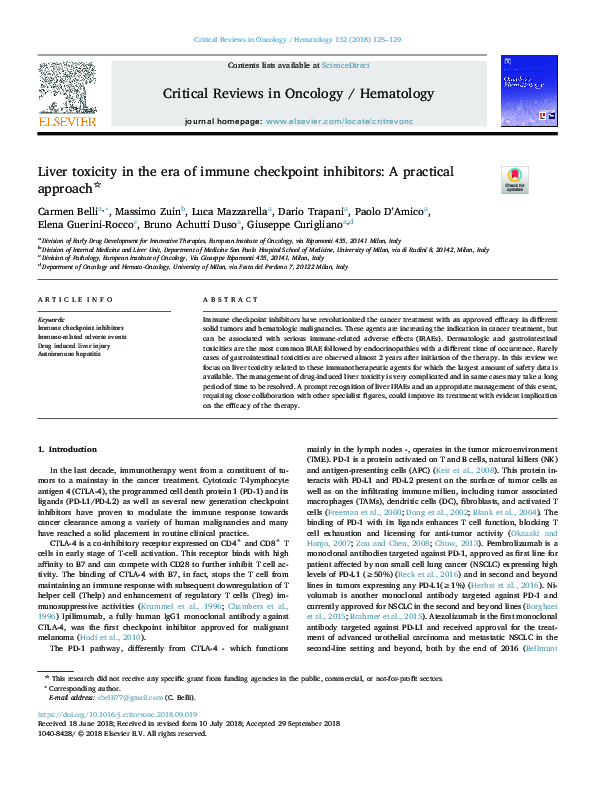 (PDF) Liver toxicity in the era of immune checkpoint inhibitors: A ...
