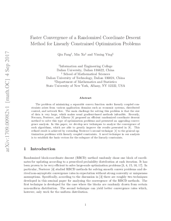 (PDF) Faster convergence of a randomized coordinate descent method for ...