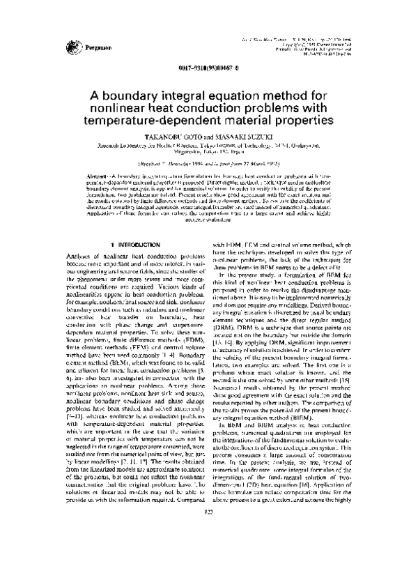 (PDF) A boundary integral equation method for nonlinear heat conduction ...