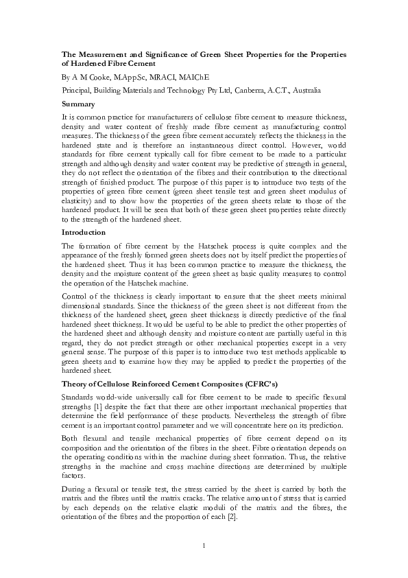 (PDF) The measurement and significance of green sheet properties for