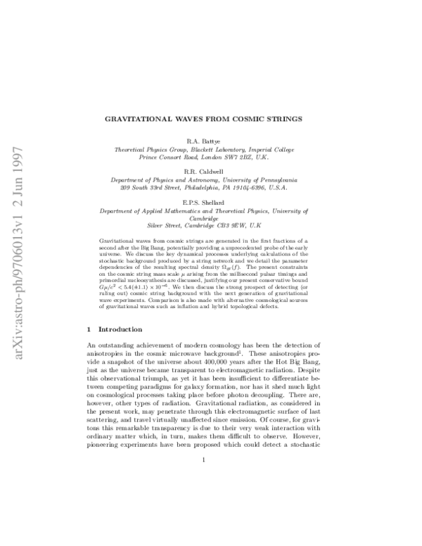 (PDF) Gravitational Waves From Cosmic Strings