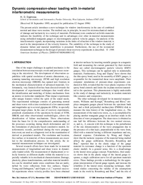 (PDF) Dynamic compression‐shear loading with in‐material ...