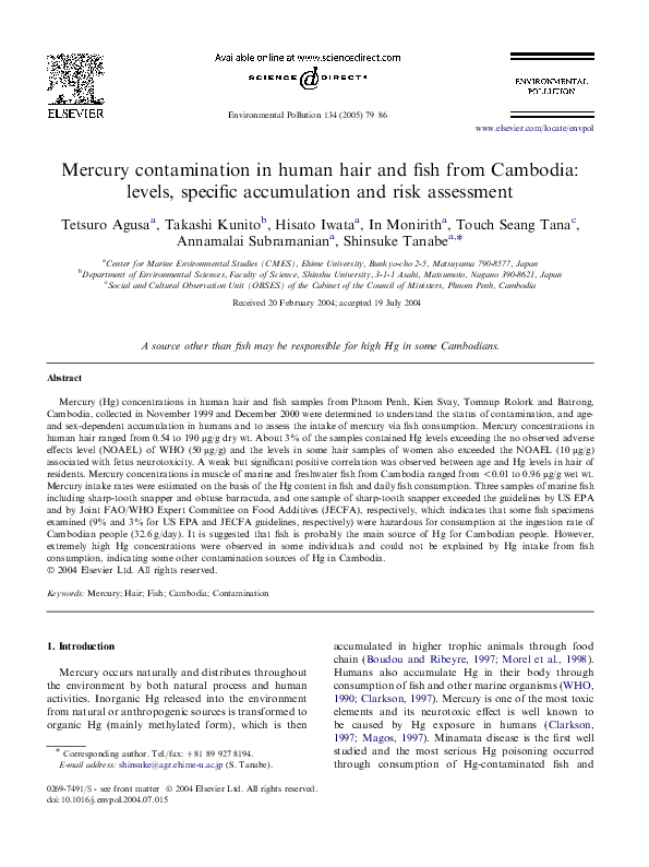 (PDF) Mercury contamination in human hair and fish from Cambodia ...