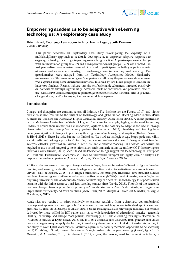 (PDF) Empowering academics to be adaptive with eLearning technologies ...