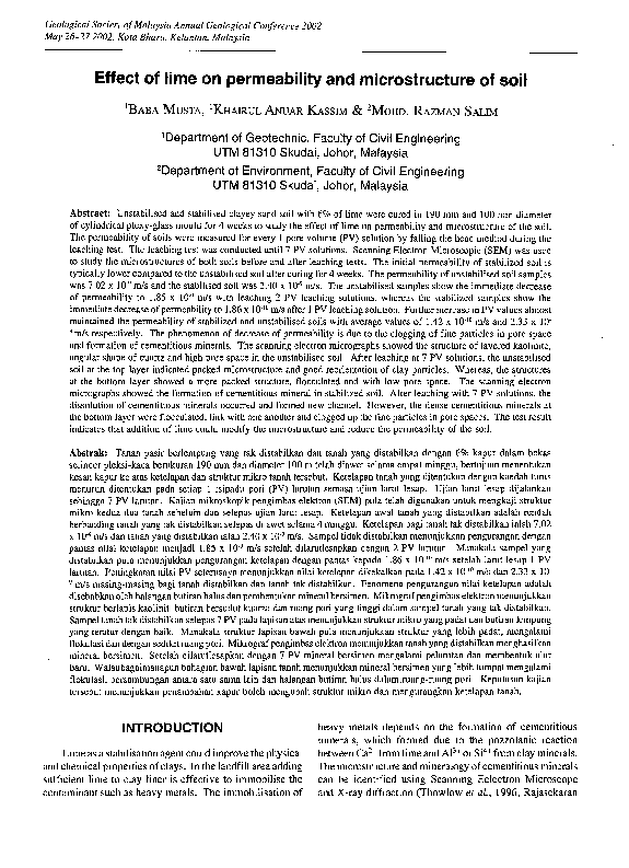 (PDF) Effect of lime on permeability and microstructure of soil