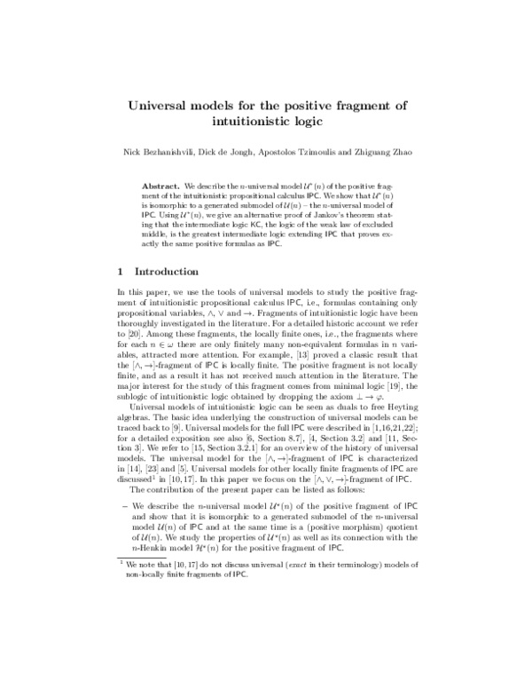 (PDF) Universal Models for the Positive Fragment of Intuitionistic Logic
