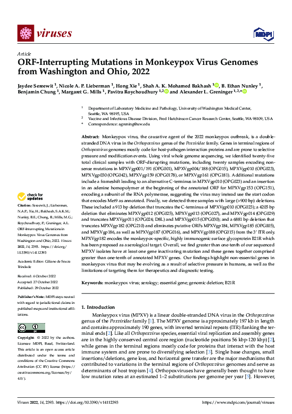 (PDF) ORF-Interrupting Mutations in Monkeypox Virus Genomes from ...