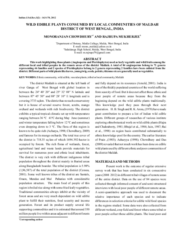 (PDF) Wild Edible Plants Consumed by Local Communities of Maldah ...