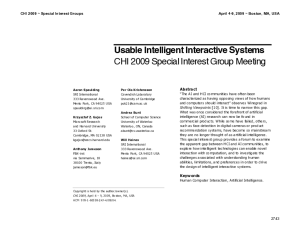 (PDF) Usable intelligent interactive systems