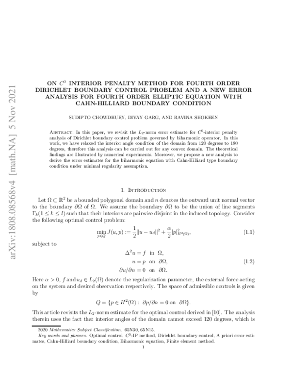 (PDF) On $C^{0}$ Interior Penalty Method for Fourth Order Dirichlet ...