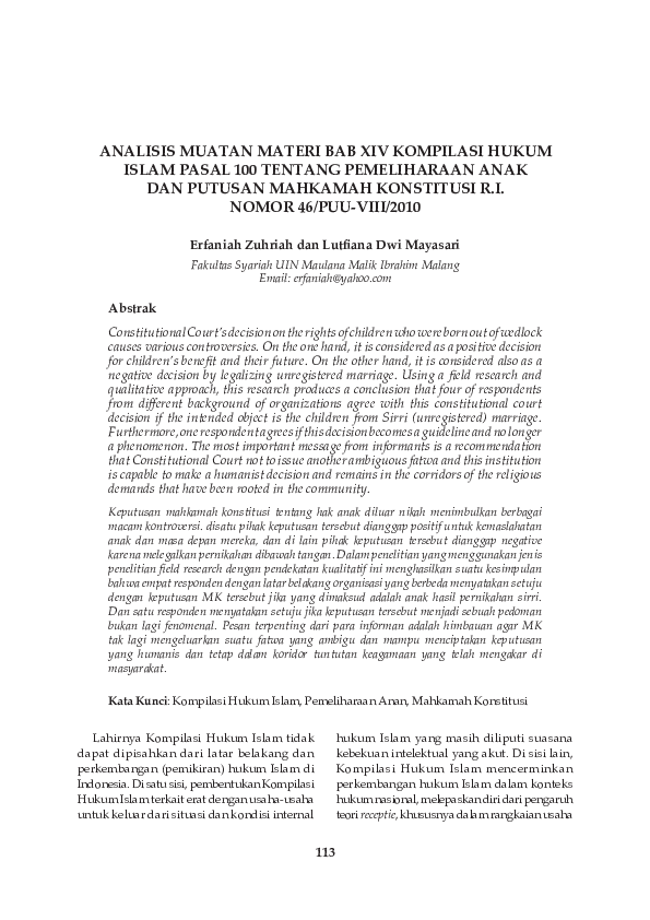 (PDF) Analisis Muatan Materi Bab XIV Kompilasi Hukum Islam Pasal 100 ...
