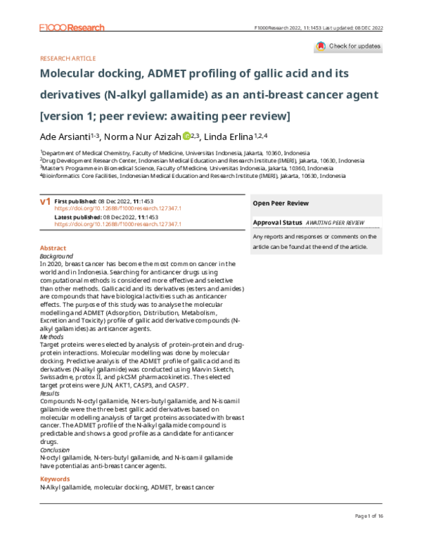  pdf molecular docking admet profiling of gallic acid and its