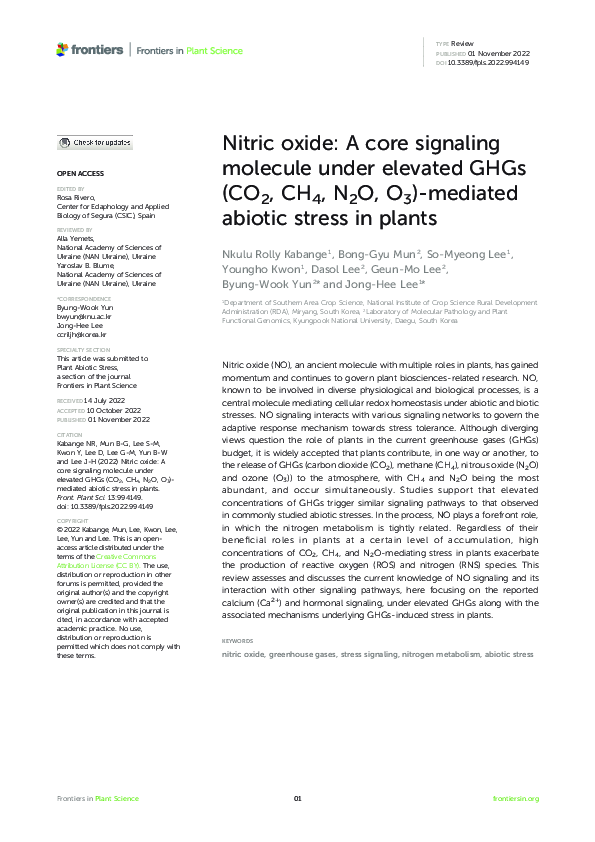 (PDF) Nitric oxide: A core signaling molecule under elevated GHGs (CO2 ...