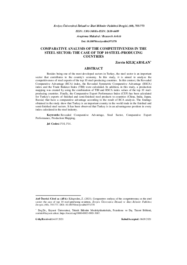 (PDF) Comparative Analysis of the Competitiveness in the Steel Sector ...