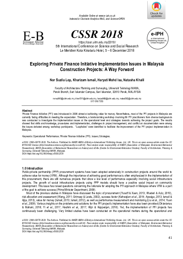 (PDF) Exploring Private Finance Initiative Implementation Issues in ...