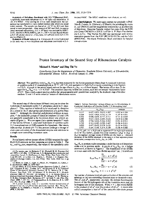 (PDF) Proton inventory of the second step of ribonuclease catalysis