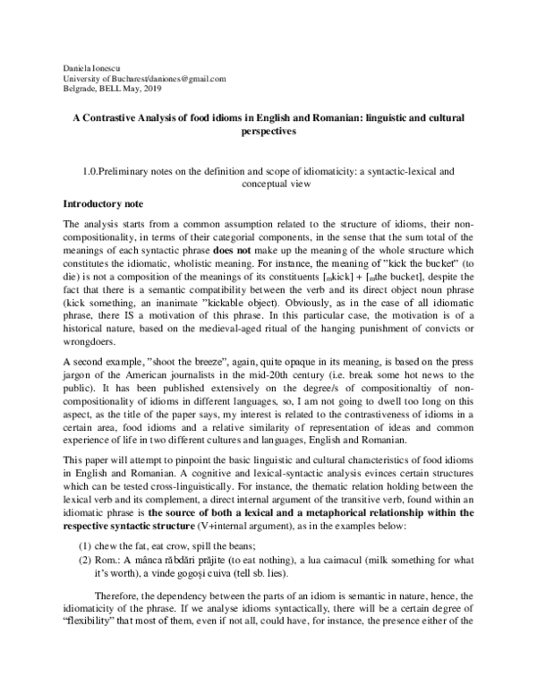 (PDF) A Contrastive Analysis of food idioms in English and Romanian ...
