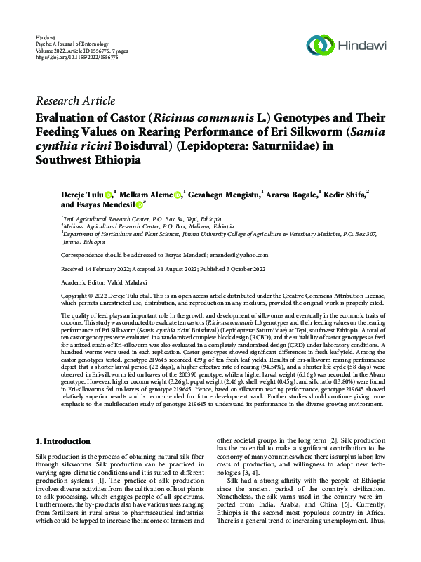 (PDF) Evaluation of Castor (Ricinus communis L.) Genotypes and Their ...