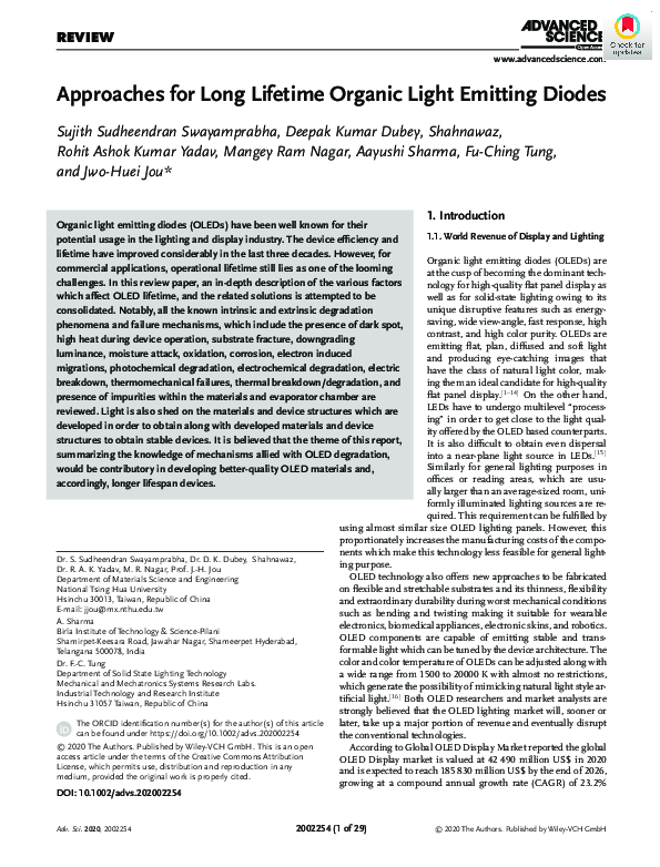 (PDF) Approaches for Long Lifetime Organic Light Emitting Diodes