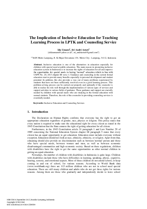 (PDF) The Implication of Inclusive Education for Teaching Learning ...