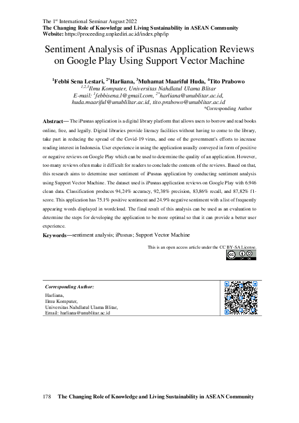 (PDF) Sentiment Analysis of iPusnas Application Reviews on Google Play ...