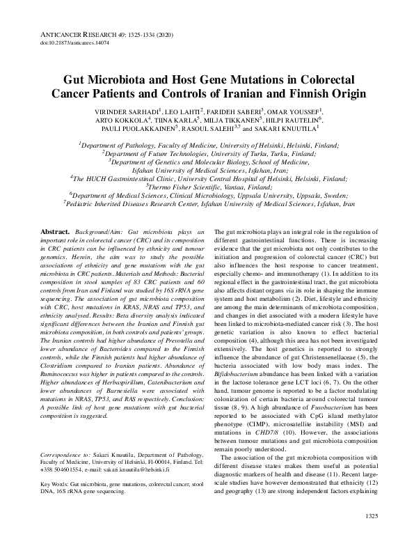 (PDF) Gut Microbiota and Host Gene Mutations in Colorectal Cancer ...