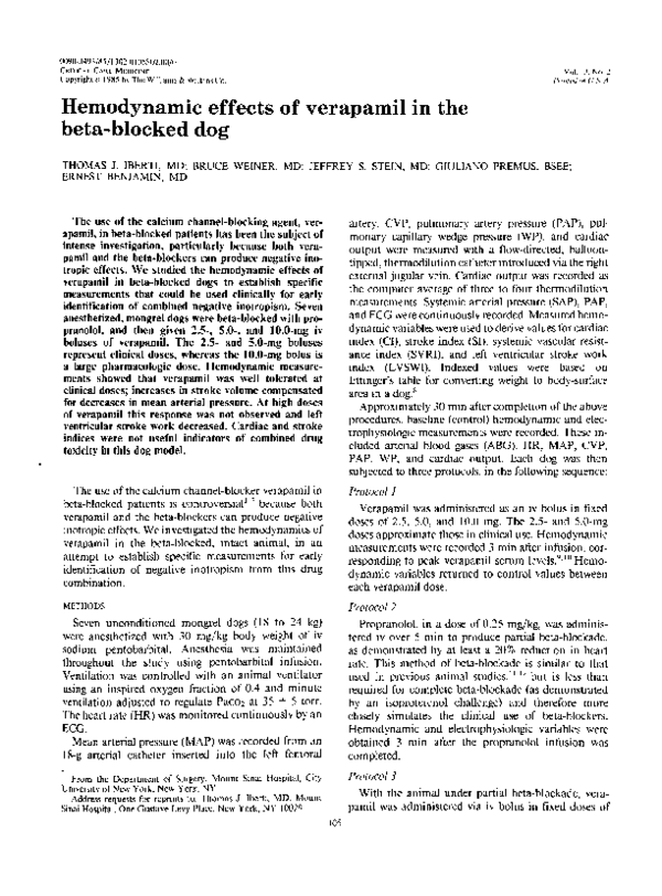 (PDF) Hemodynamic effects of verapamil in the betablocked dog