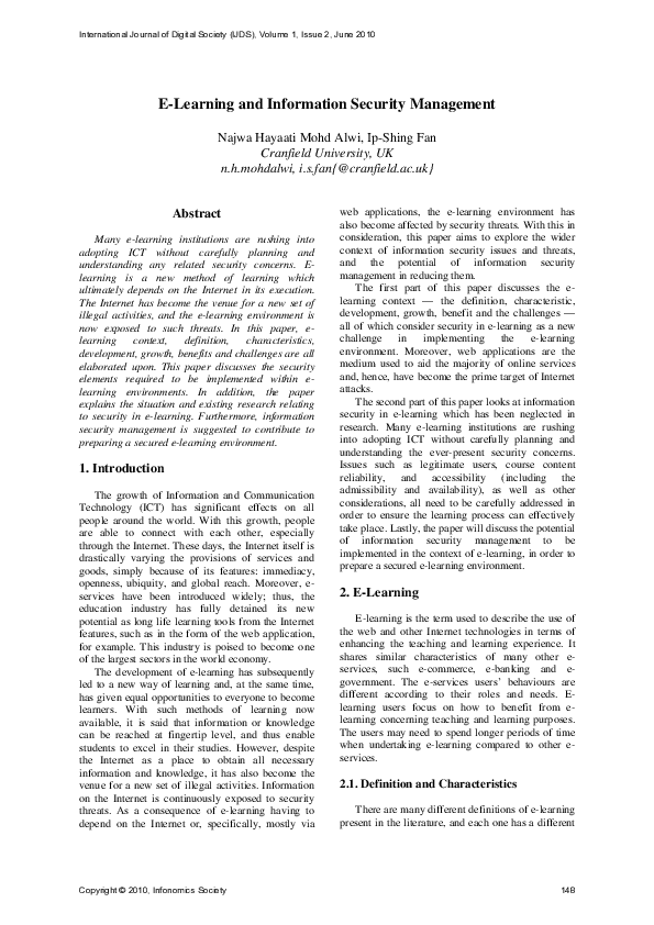 (PDF) E-Learning and Information Security Management