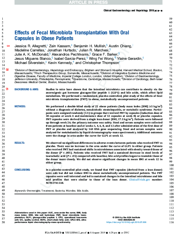 (PDF) Effects of Fecal Microbiota Transplantation With Oral Capsules in ...