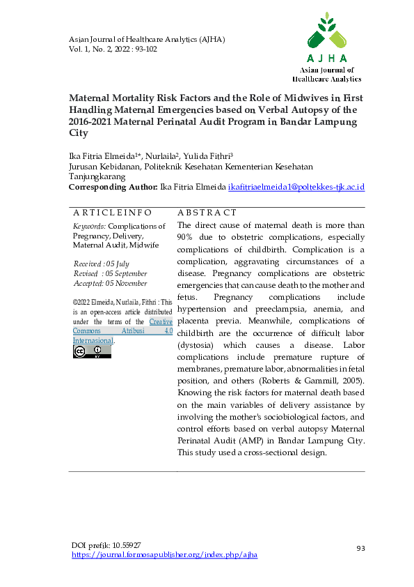 (PDF) Maternal Mortality Risk Factors and the Role of Midwives in First ...