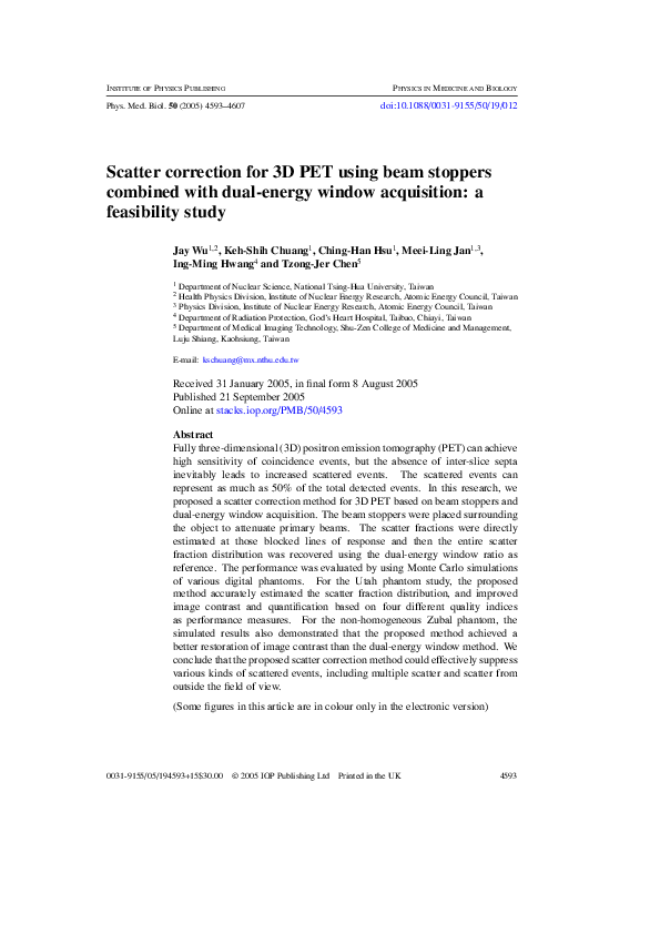 (PDF) Scatter correction for 3D PET using beam stoppers combined with ...