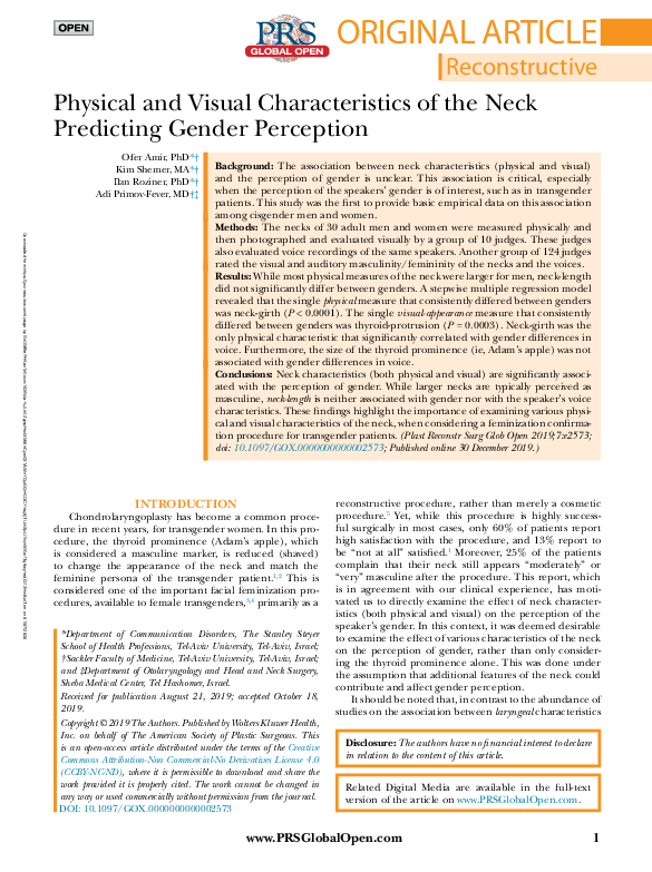 (PDF) Physical and Visual Characteristics of the Neck Predicting Gender ...