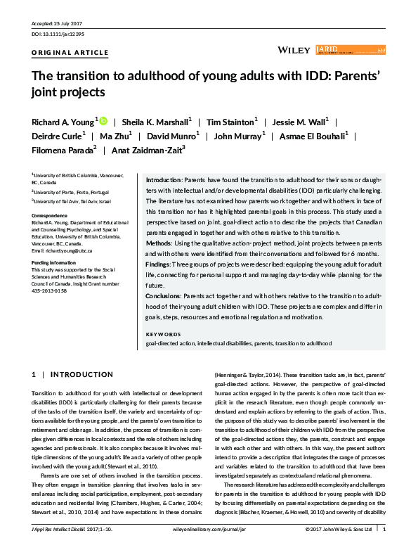 (PDF) The transition to adulthood of young adults with IDD: Parents ...