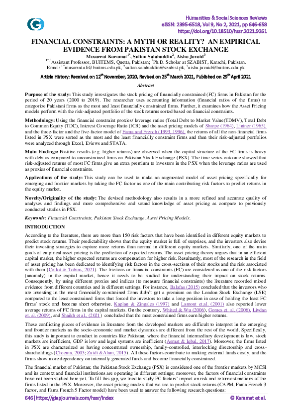 (PDF) Financial Constraints: A Myth or Reality? An Empirical Evidence ...