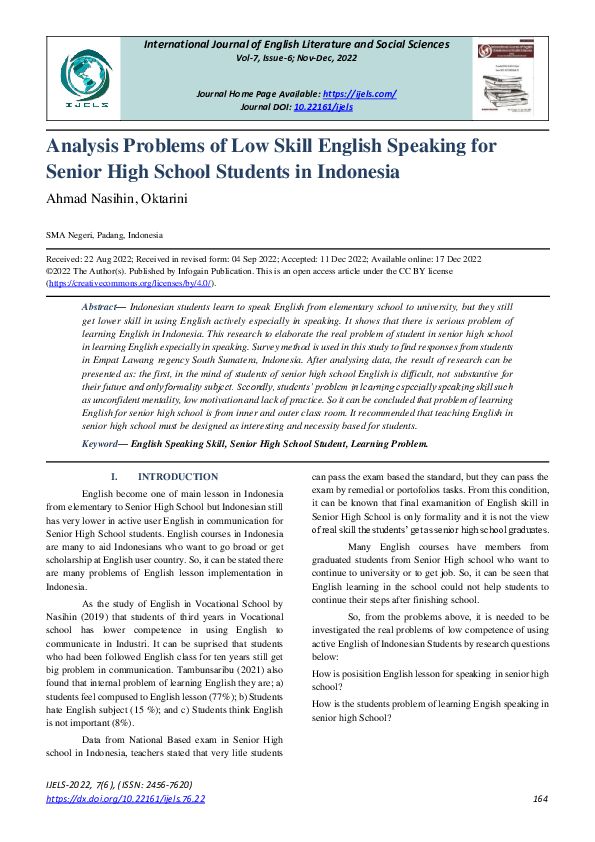 (PDF) Analysis Problems of Low Skill English Speaking for Senior High ...