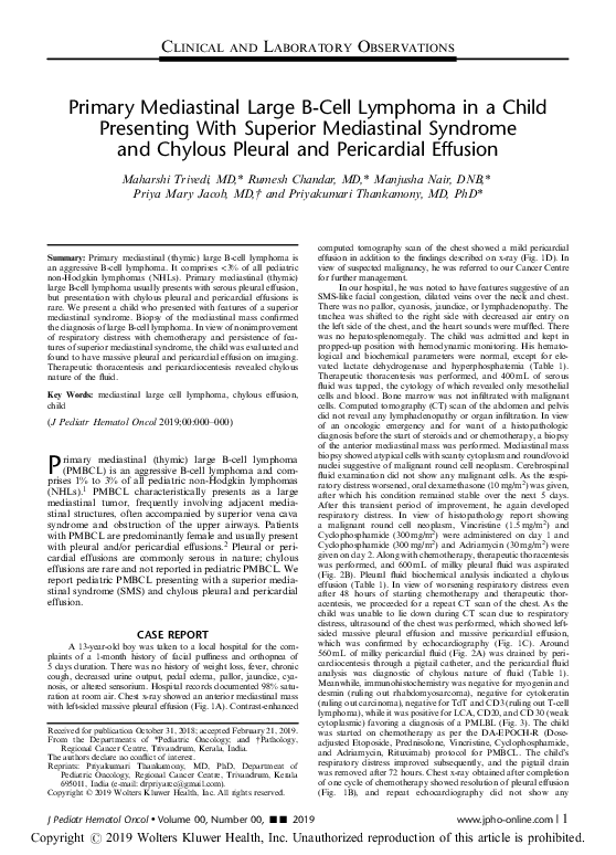 (PDF) Primary Mediastinal Large B-Cell Lymphoma in a Child Presenting ...