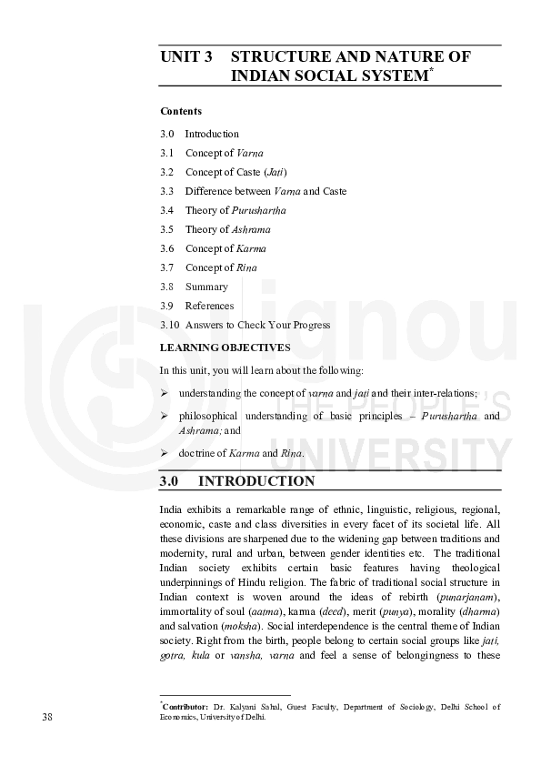 (PDF) UNIT 3 STRUCTURE AND NATURE OF INDIAN SOCIAL SYSTEM