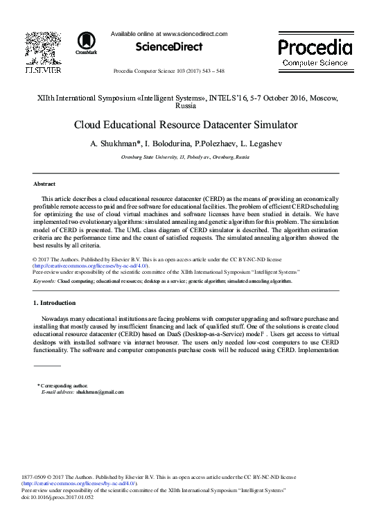 (PDF) Cloud Educational Resource Datacenter Simulator