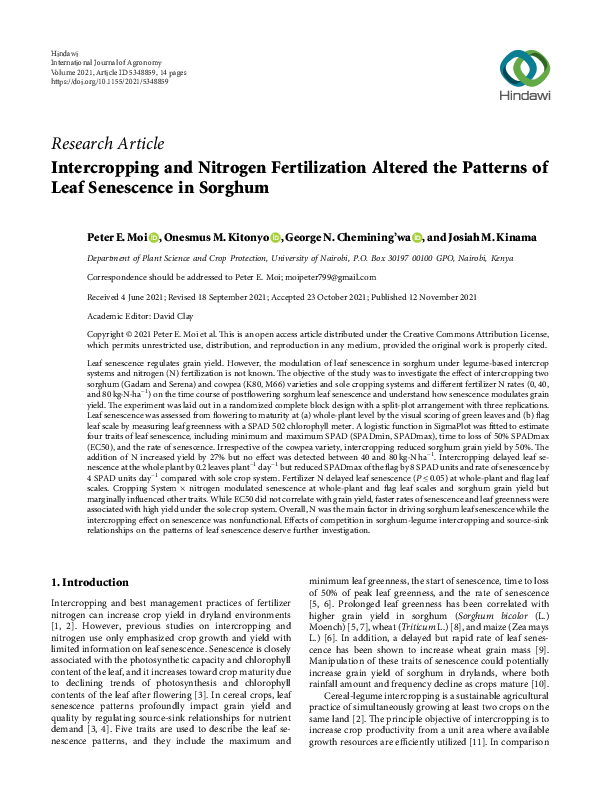 (PDF) Intercropping and Nitrogen Fertilization Altered the Patterns of ...