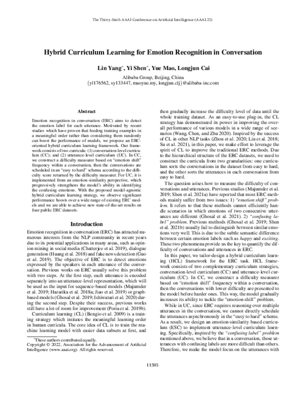 (PDF) Hybrid Curriculum Learning for Emotion Recognition in Conversation