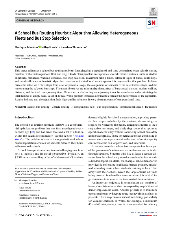 (PDF) A School Bus Routing Heuristic Algorithm Allowing Heterogeneous ...