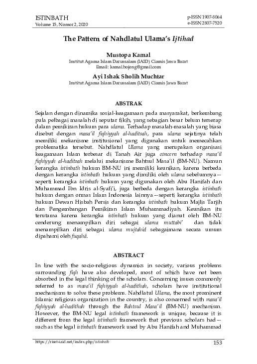 (PDF) The Pattern of Nahdlatul Ulama’s Ijtihad