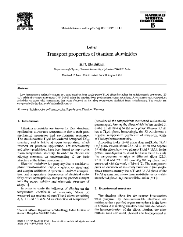 (PDF) Transport properties of titanium aluminides H. D. Shashikala Academia.edu