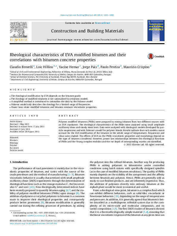 (PDF) Rheological characteristics of EVA modified bitumen and their ...